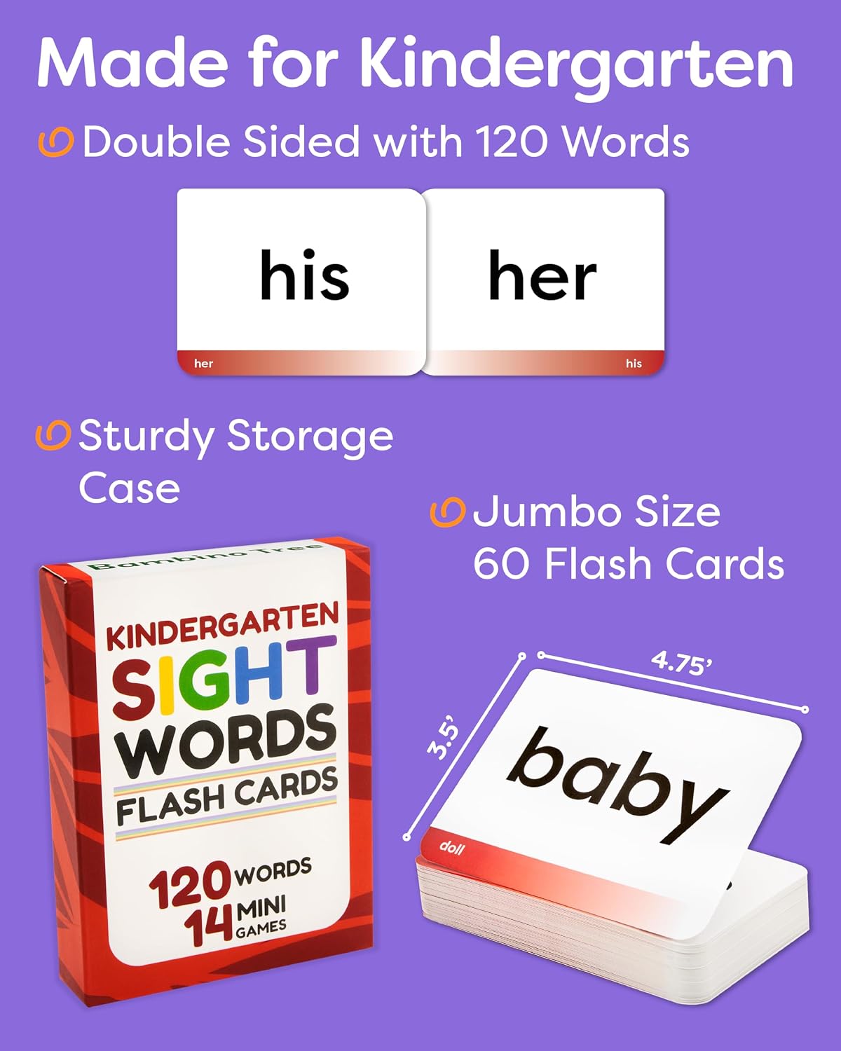 THE BAMBINO TREE Kindergarten Sight Words Flash Cards