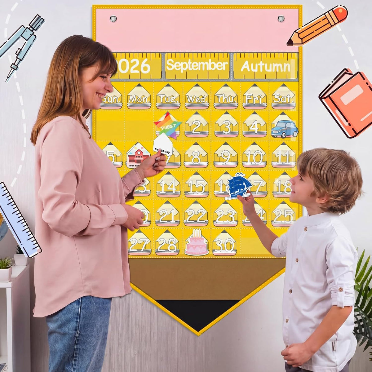 Feifeiya Pencil Calendar Pocket Chart